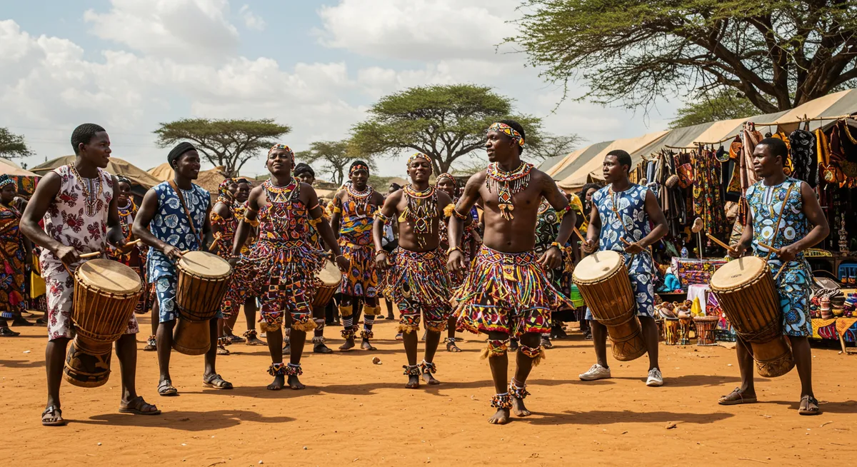 African cultural festival with traditional dancers and drummers
