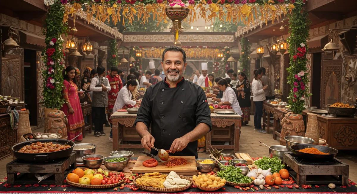 Culinary experience with local chef preparing traditional festival foods