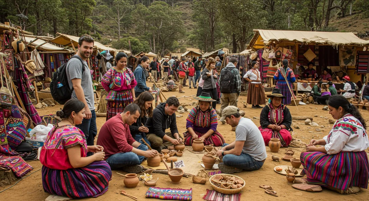 Travelers participating in traditional cultural workshops with local artisans