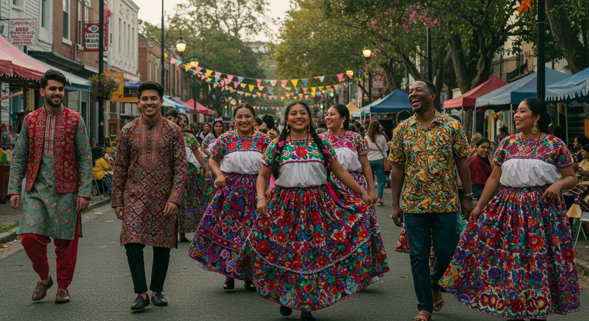 Everyday traditional clothing being worn in contemporary settings across different cultures