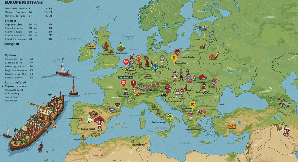 Map of major European festivals with seasonal calendar highlights
