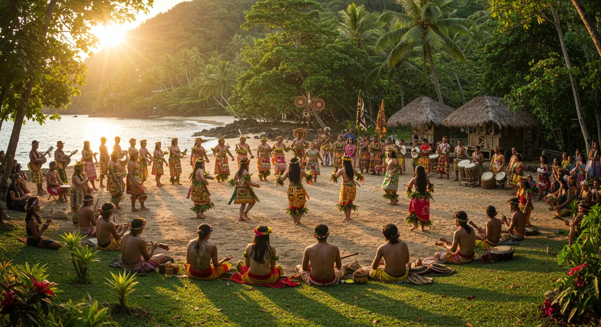 Small island cultural celebration with traditional dance and music