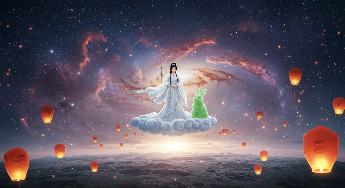Artistic depiction of Chang'e flying to the moon with the Jade Rabbit