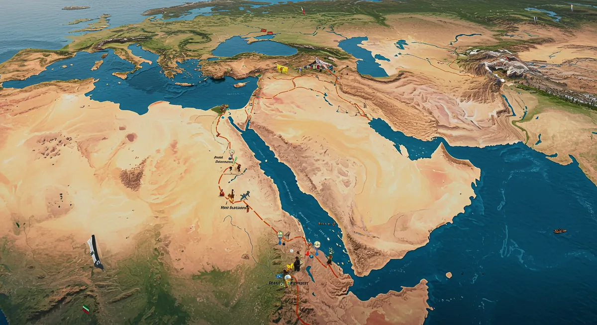 Map highlighting major Middle Eastern festival regions and cultural routes